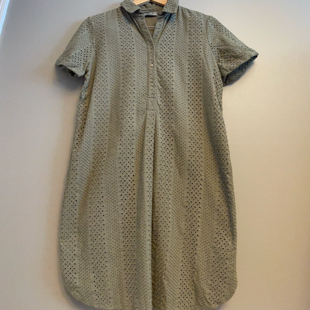 El Corte | Olive Green Eyelet Polo Shirt Dress - sz S/M